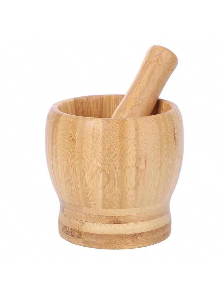 Leeseph Bamboo Mortar and Pestle Set, Garlic Grinder, Herb Spice Masher, Seasoning Crusher, Kitchen Tool for Mash Spices Pepper