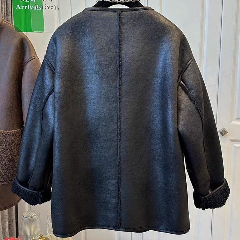 Dámský kabát Zesílený Větruvzdorný Nepromokavý Podzim Zima Ležérní Oversize Dvouvrstvý Hřejivý Ležérní Kožená bunda