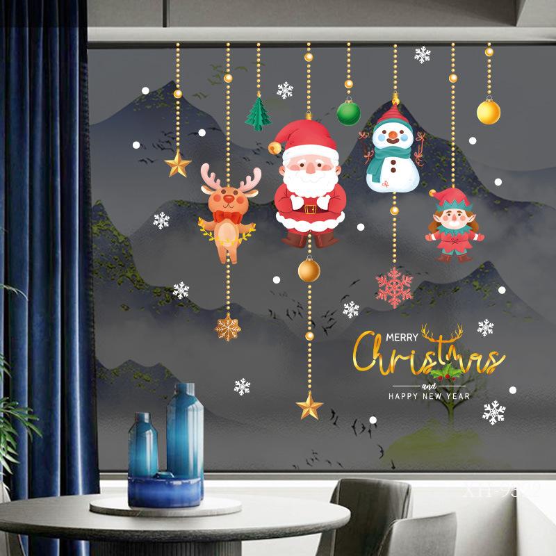 Merry Christmas Wall Sticker Window Glass Merry Christmas Decor for Home Living Room Wall Decor Happy New Year Sticker