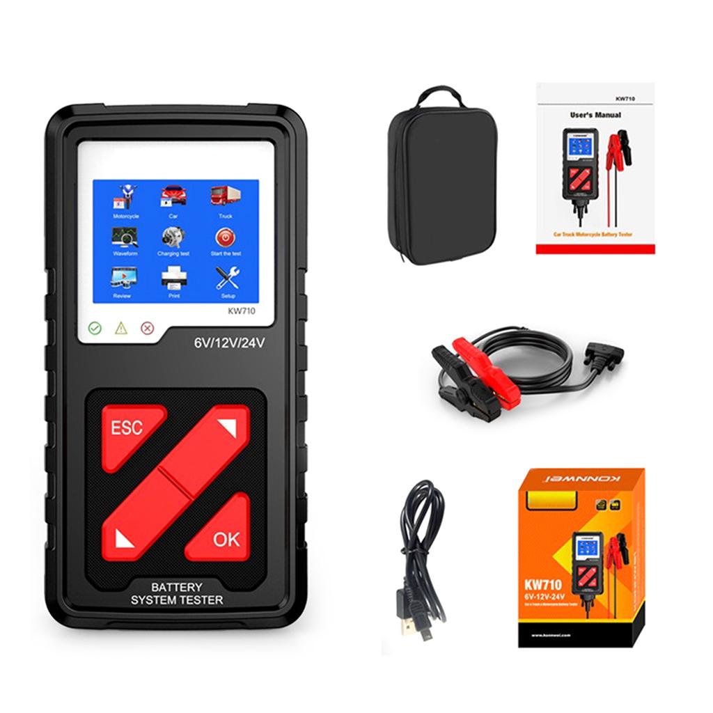 Tester baterií KW710 Testovací analyzátor OBD2 Diagnostický detektor a hodnocení nabíjení Příslušenství pro návěs pro motocykly