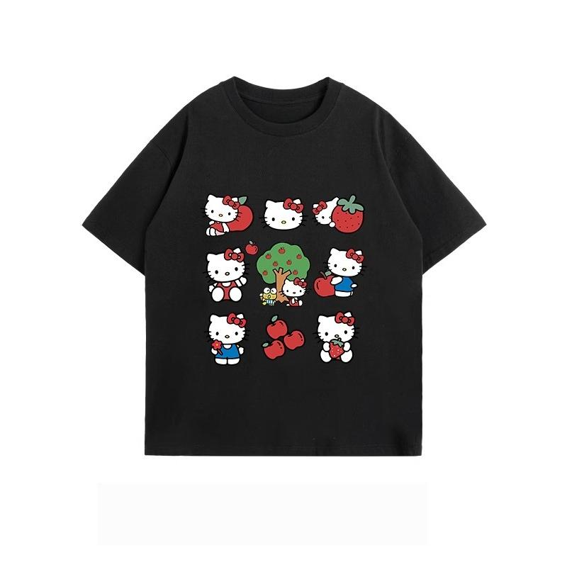 Miniso Summer New Hello Kitty Sanrio Cartoon Printed Tshirt men Women Harajuku Short Sleeve Oversized Loose Casual Cotton Top
