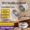3-in-1 Rechargeable Multifunctional Portable Wall Mounted Fan 90° Folding 4 Gears with Warm Night Light