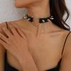 Harajuku Soft Girl Rivet Pu Leather Collar Peach Heart Heart Heart Heart Shaped Collar Women'S Neck With Clavicle Necklace