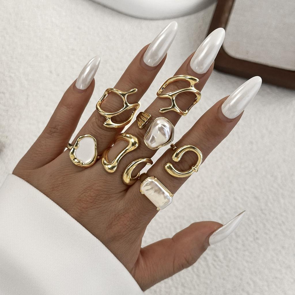 5-10 Pcs/Set Fashion Gold Color Irregular Geometric Open Rings For Women Men Vintage Punk Metal Knuckle Joint Ring Party Jewelry