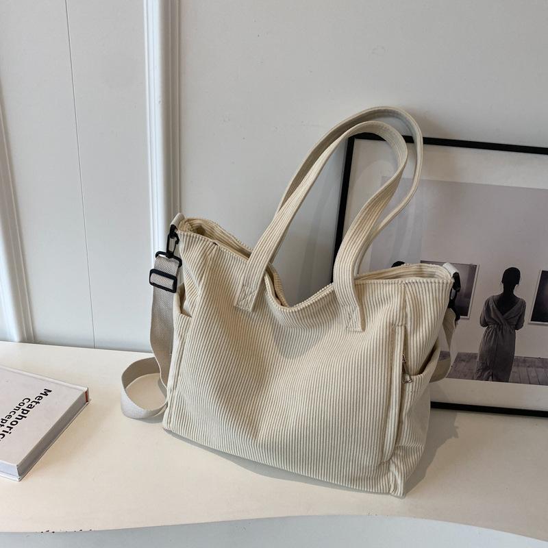 Corduroy Tote Bag Female Commuter Large-Capacity Student Class Shoulder Handbag Simple Work Messenger Bag