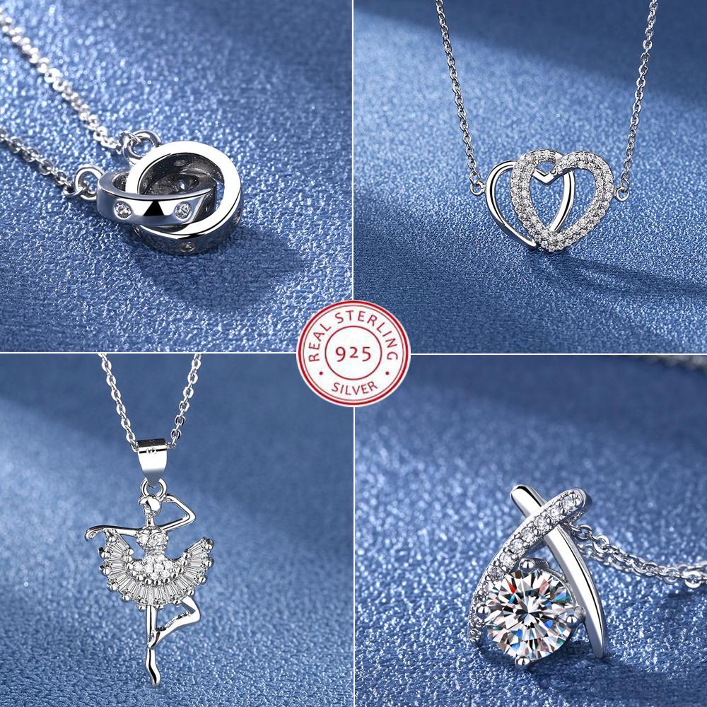 New Fashion 925 Sterling Silver Jewelry Round Zircon Pendants Necklaces Women Fine Semi Rhinestone Circle Clavicle Chain Choker