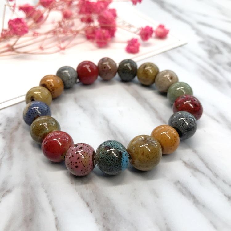 Flower Glaze Ceramic Bracelet, Retro Multi-colored Pottery Bracelet, Sweet Couple Men's and Women's Bracelet, Versatile Accessories