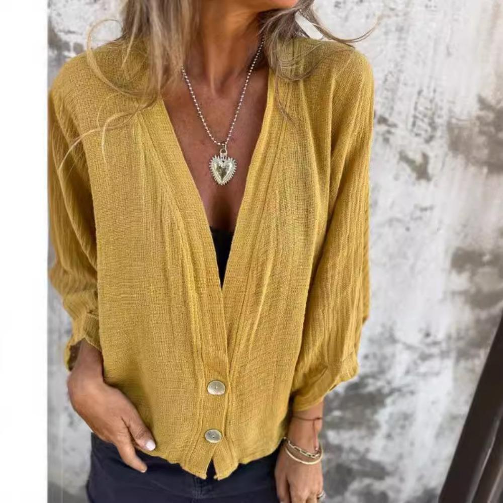 Spring and Autumn Loose T-shirt Women's V Neck Casual