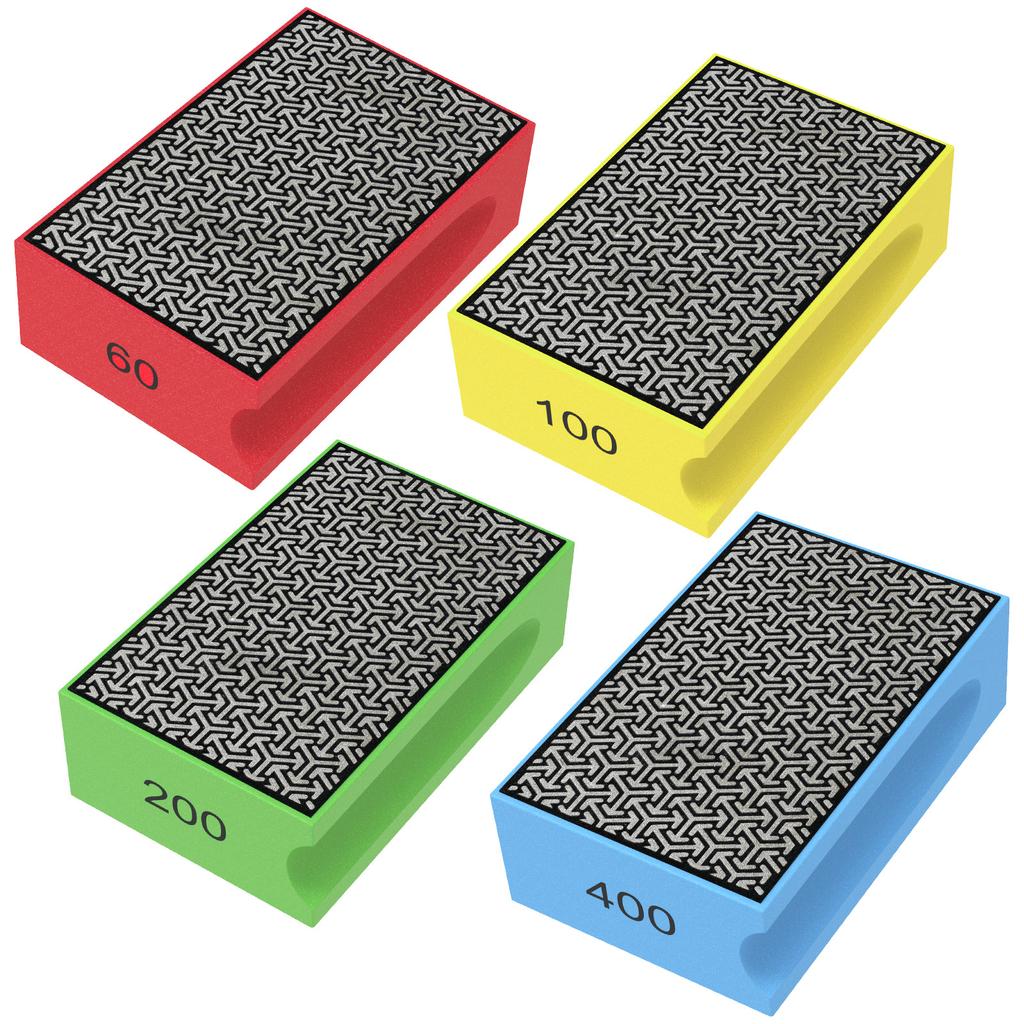 Diamond Hand Polishing Pads 60-3000 Grit Sanding Block Foam Backing for Tile Glass Stone Marble Granite Ceramics Metal Wet&Dry