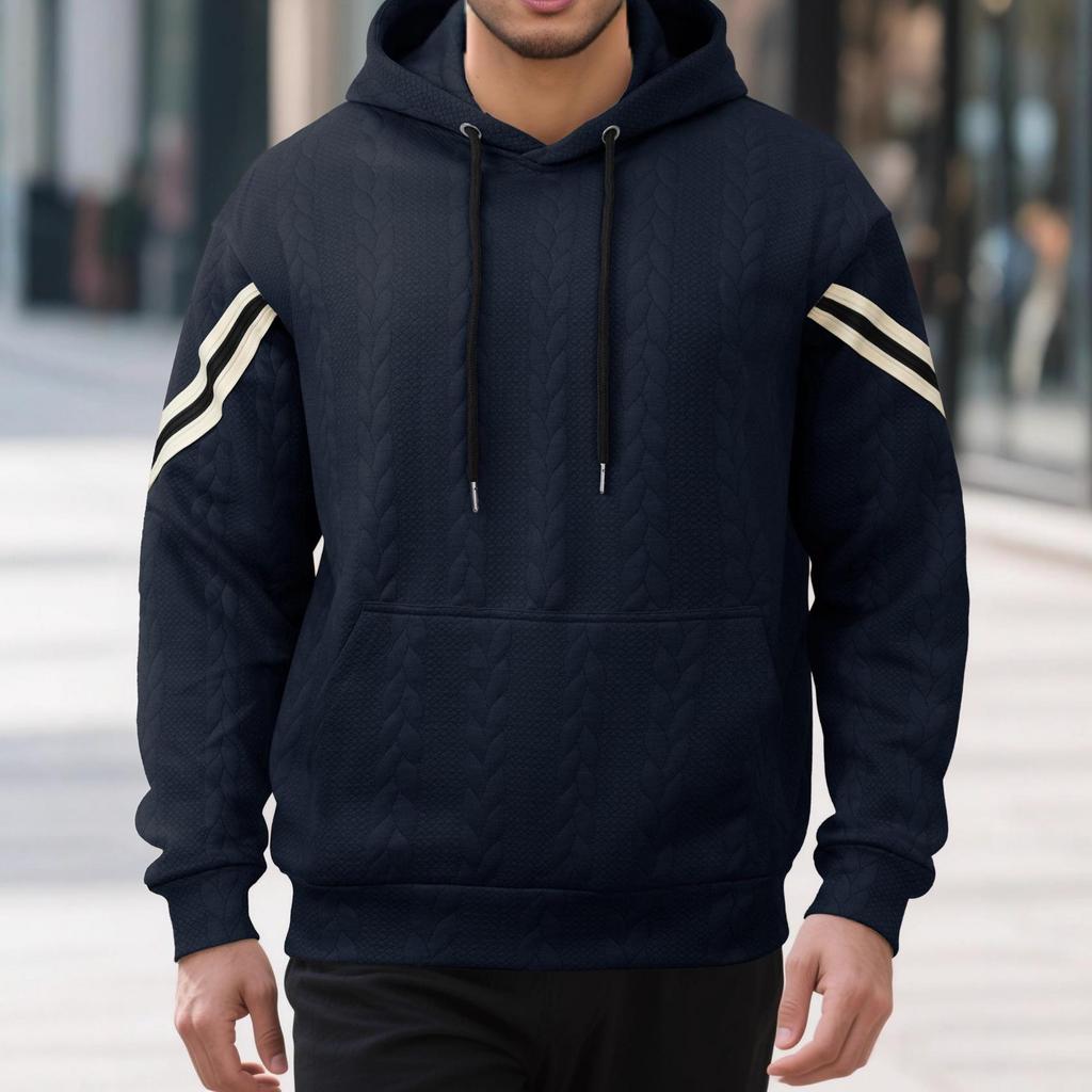 Autumn/Winter Jacquard Heavyweight Men's Warm Hooded Outdoor Sports Hoodie