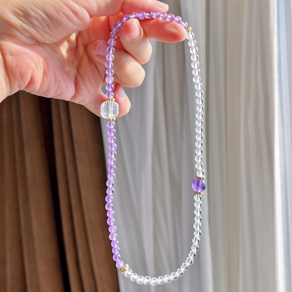 4Mm High Quality Natural Amethyst White Crystal Design Multi-Circle Bracelet Bracelet