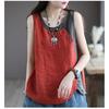 Women's Round Neck Sleeveless Linen Cotton Loose Tank Top Retro Casual Vest