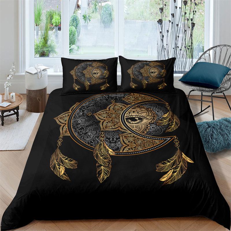 Bohemian Mandala Duvet Cover Golden Sun And Moon 3D Print King Queen Bedding Set Microfiber Dreamcatcher Quilt Cover Pillowcase