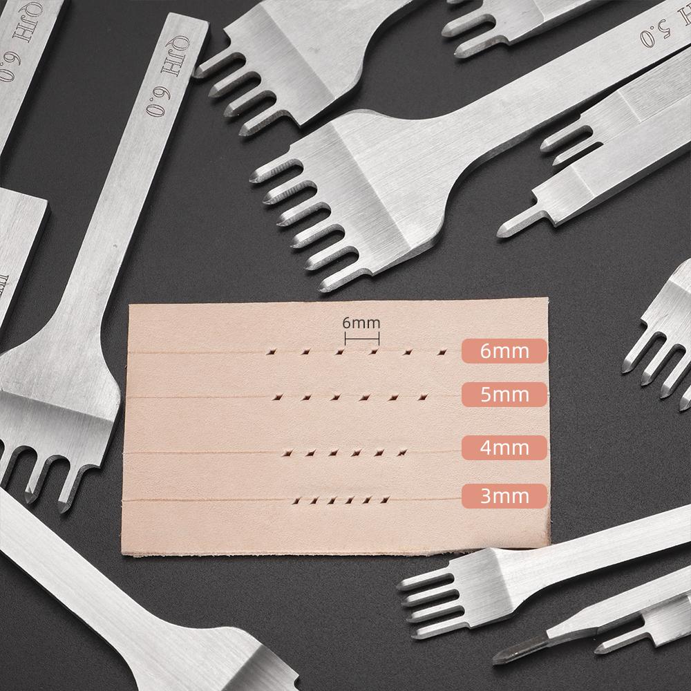 4pc/set Stainless Steel Rhombus Sewing & Punching Tool Set, DIY Stitching Chisel Set, Professional Leather Craftwork Punch Kit