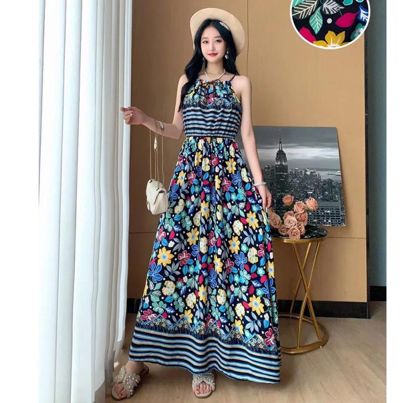 Bohemian Floral Spaghetti Strap Long Summer Beach Dress Default
