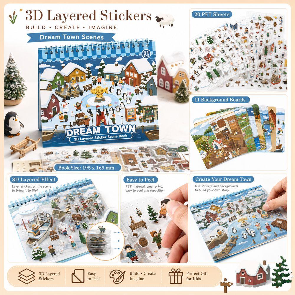 Spiral Bound 3D Scenery Stickers Pre Cut Stickers Miniature Scene Sticker  Stationery Supplies