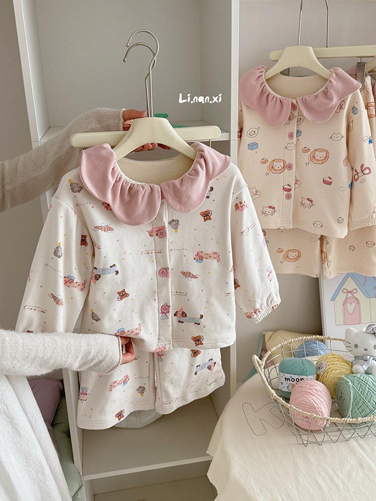 88352 Girls' 2025 Winter Pajama Set with Velvet and Lace - Sweet and Comfortable Homewear