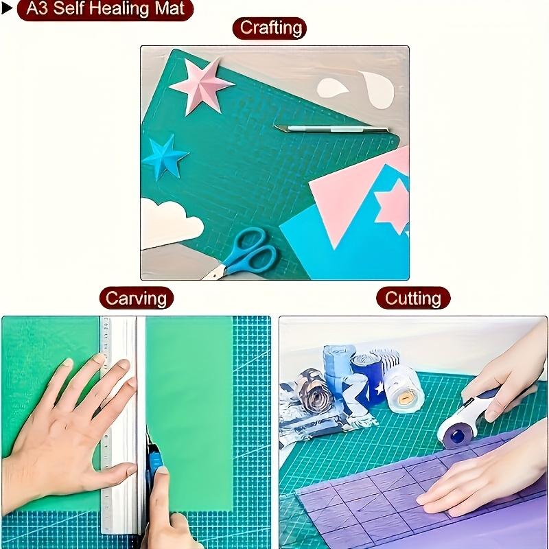A3/A4 Size Green Multifunctional Self-Healing Cutting Mat, 0.9mm Thick, Non-Slip, Durable for DIY, Paper Cutting, Craft Projects & Carving