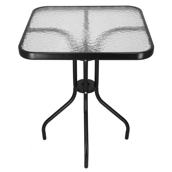 Table de jardin en verre SPRINGOS - Carré 60x60x70cm - Métal noir - Design moderne