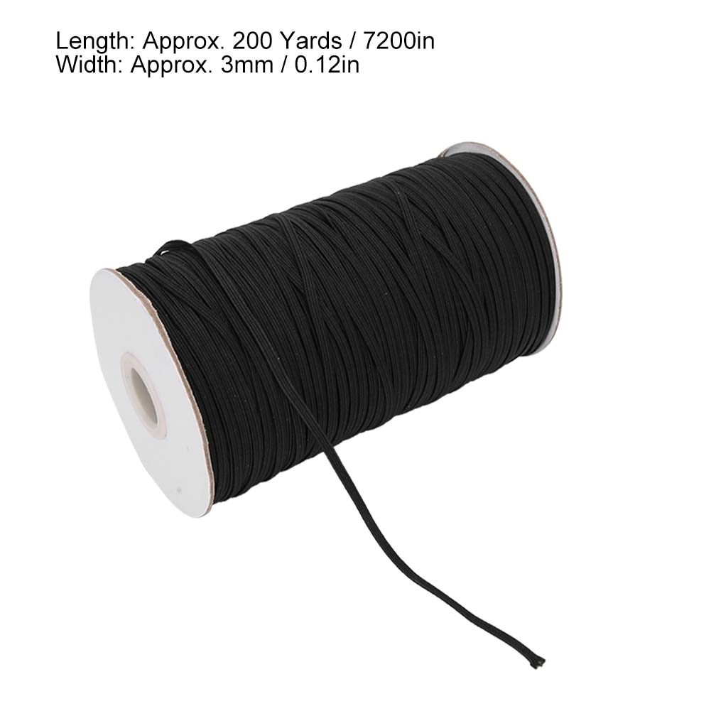 200 Yards Roll Face Shield Clothes Flat Rubber Band Cord Cuff Elastic Band RopeBlack