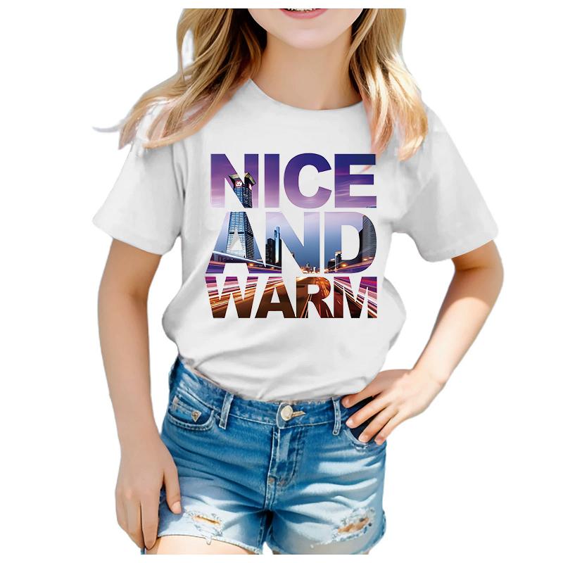 Instagram Girls NEW YORK Fashion Text Print Short Sleeve Summer Dress for Kids Kids Clothes Summer polyester fabric