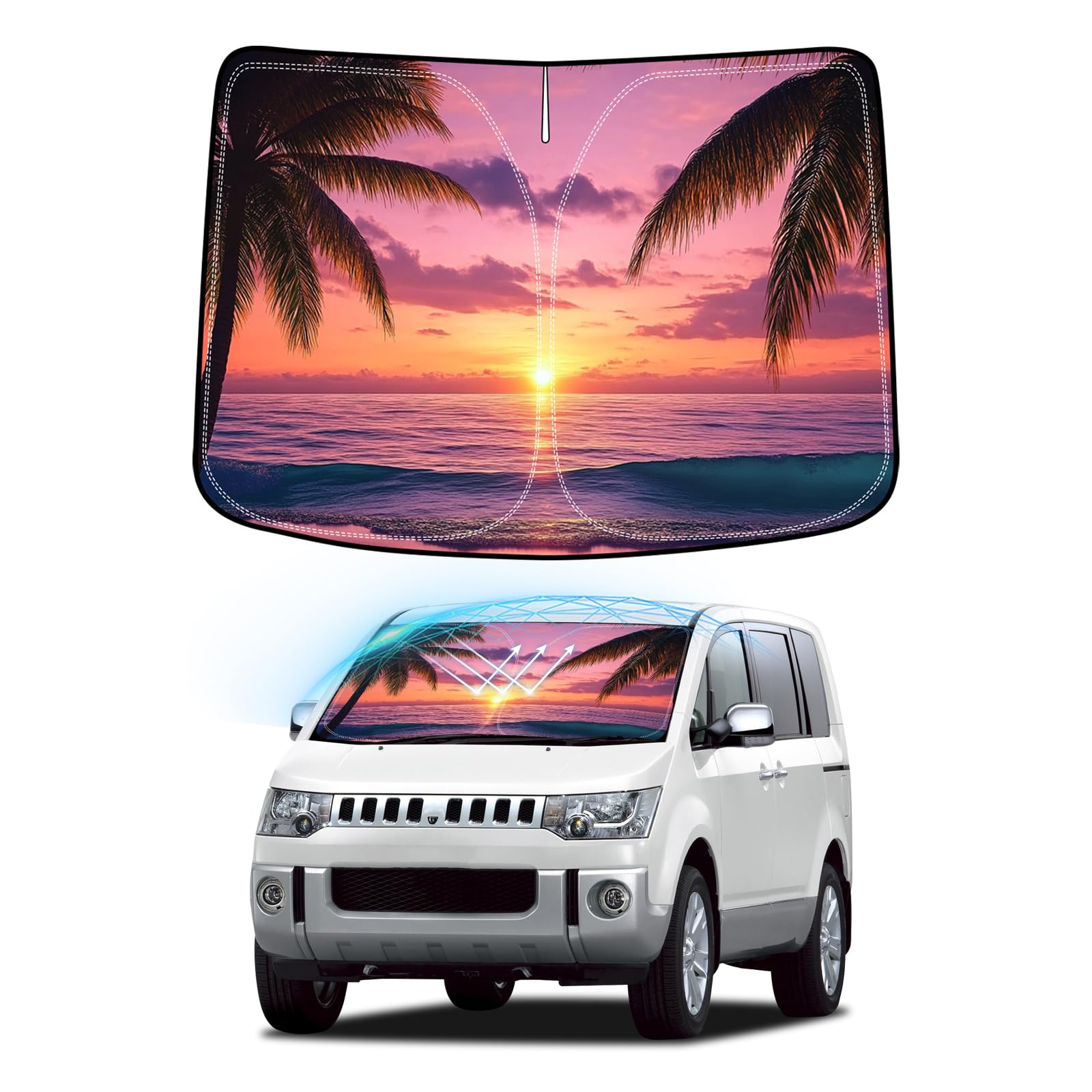

BLUESEATEC Windshield Sunshade for Mitsubishi Delica CV Series UV No Suction Cups Light Summer UV Easy Installation and Includes Storage Bag D5 розовый