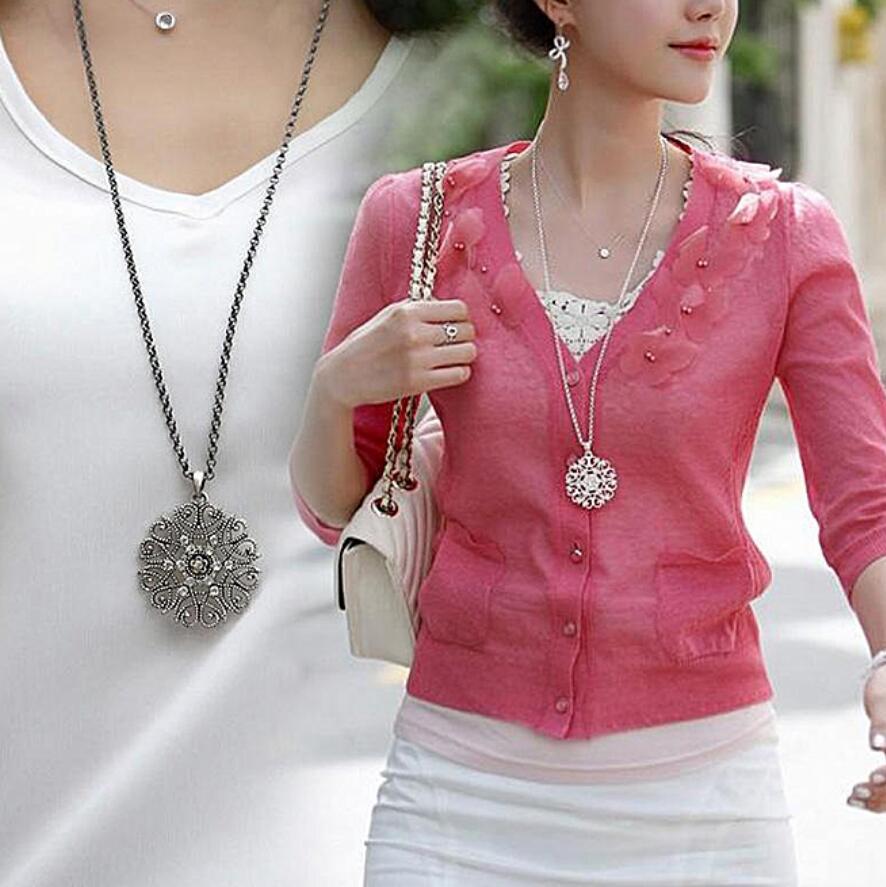 Flower Chain  Hollow Long Gift Pendant Jewelry Necklace Fashion Necklaces