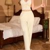 New Comfortable, Light and Sexy Home Kimono European and American Casual Round Neck Slim-fitting Suspender Clothes Pants Set