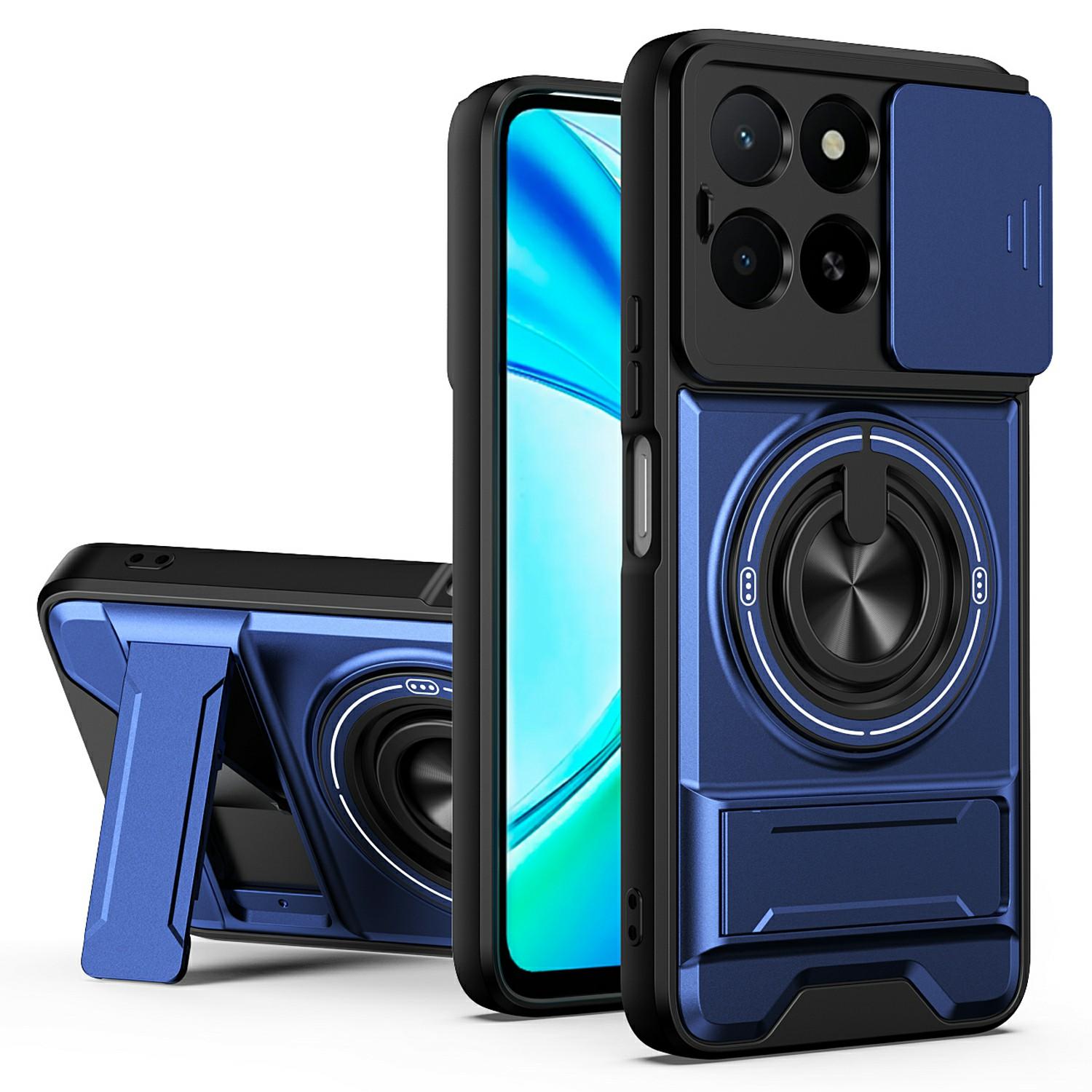 

Magnetic Case For Honor X6c 4G / X5b / X5b Plus Ring Holder Foldable Kickstand TPU PC Phone Cover with Camera Lens Slider