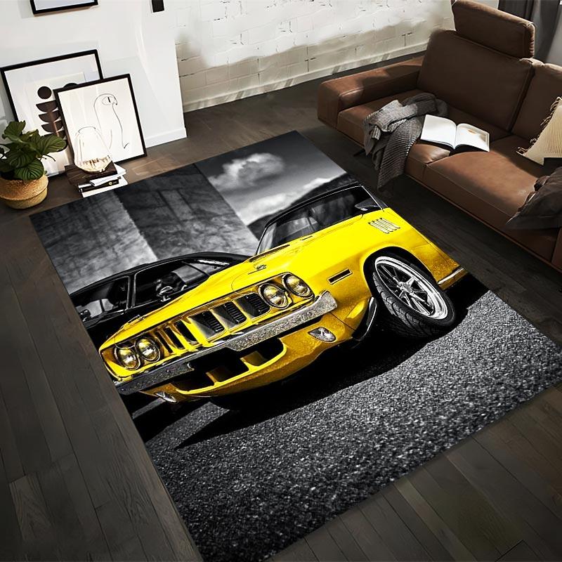 

Vintage Yellow Muscle Car Design with Black Accent on Carpet for Auto Enthusiasts Suitable for use as an anti-slip1 for1room and bedroom sofas 40x60cm( 15x23in )
