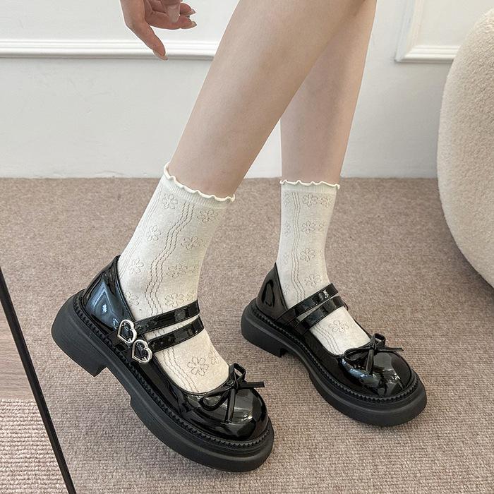 Round head single shoes women's 2025 new autumn and winter word with skirt platform jk French Mary Jane bow small leather shoes
