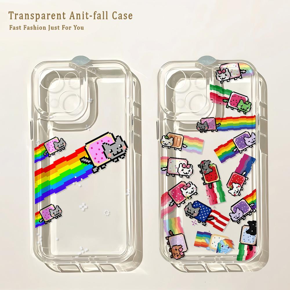Cartoon Game N-Nyan Cat Phone Case For iPhone 17 16 16e 15 14 13 12 11 Mini Pro Max X XR XSMax Air Plus Transparent Back Cover