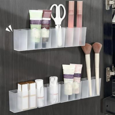 Matte Wall-Mounted Makeup Organizer – No Drill Storage Box with Compartments for Tweezers, Scissors, Lipsticks & Brushes, Damage-Free Adhesive