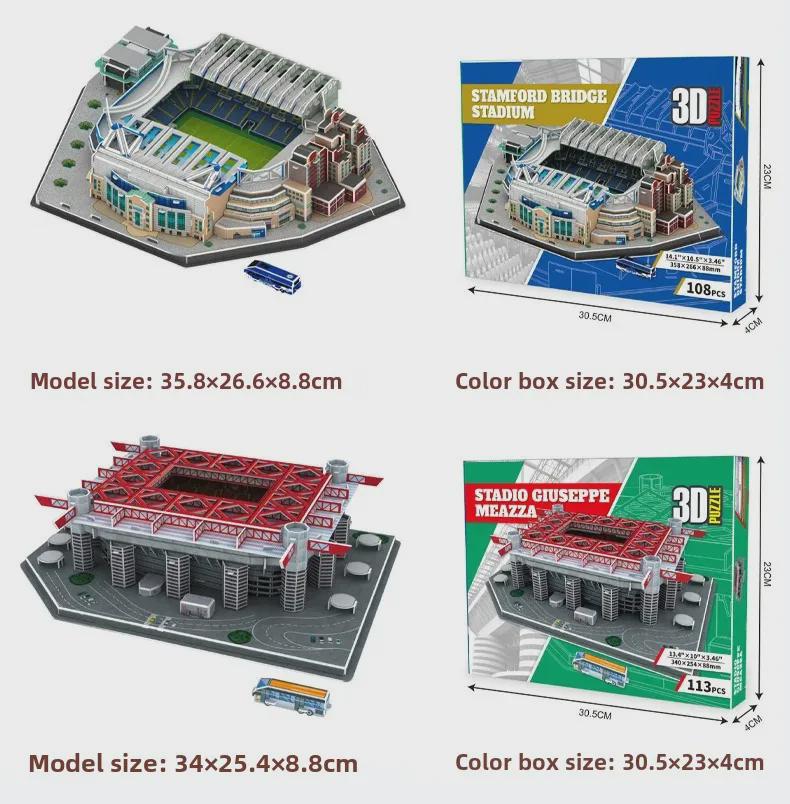 Real Madrid 3D Puzzle Model fotbalového hřiště: Hračka pro montáž bez lepidla a trofej Ligy mistrů - Perfektní narozeninový dárek pro muže