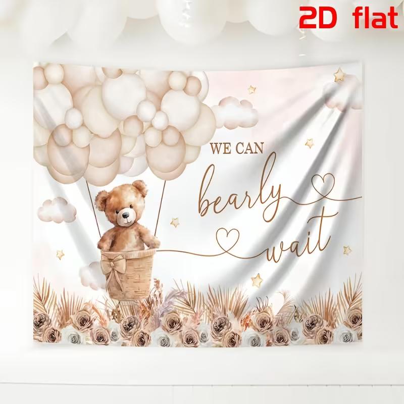 

2D Teddy Bear Hot Air Balloon Baby Shower Backdrop Floral Photoshoot Background 47.2x31.5inch/120*80cm