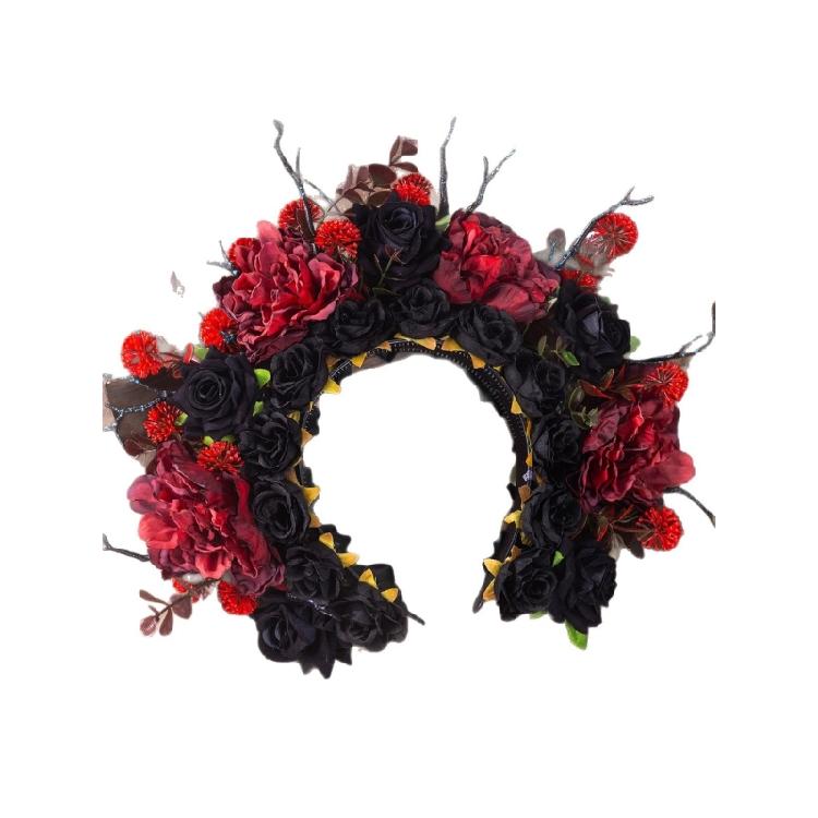 Gothic Bridal Hair Band Realistic Flower Headband For Medieval Fantasy Wedding Cosplay Event Hiar Decoration