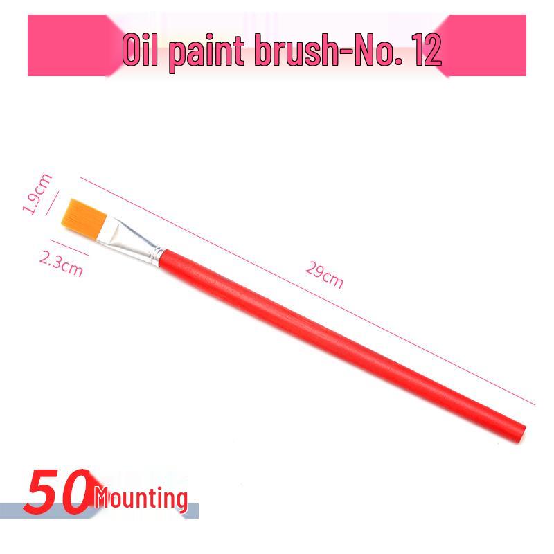 Red Handle Nylon Hair Flat Brush for Oil & Watercolor Painting
