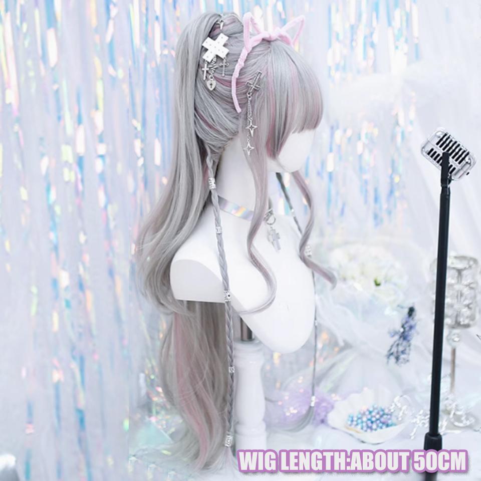 Șuvițe Gri Roz Lungă Ondulată Sintetică Perucă Femeie Stil Punk Lolita Breton Drept Păr Lung Ondulat Perucă de Petrecere Cosplay