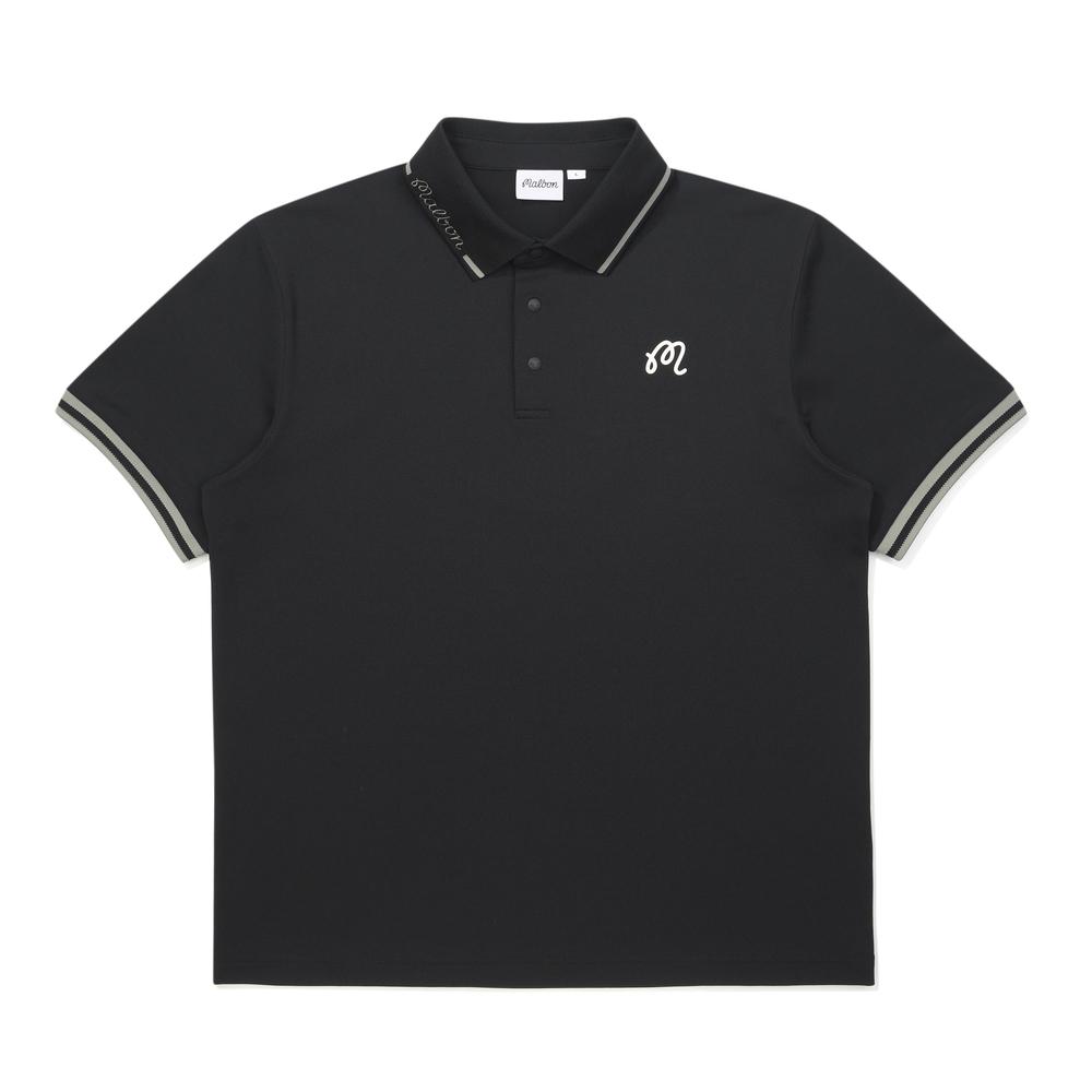 MALBON GOLF Back Bucket Ribbed Collar Polo Shirt Black (Man)