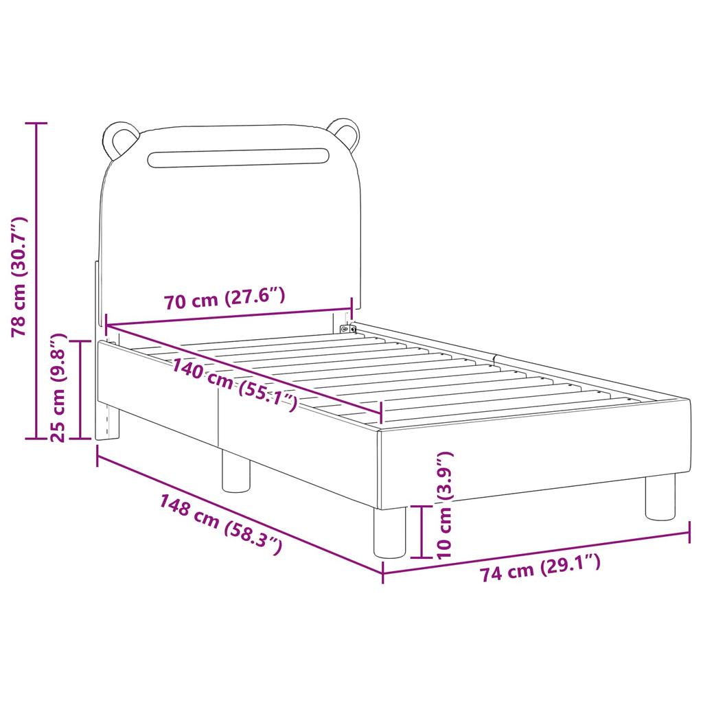 Kids Bed Frame with Headboard Pink 70 X 140 Cm Fabric