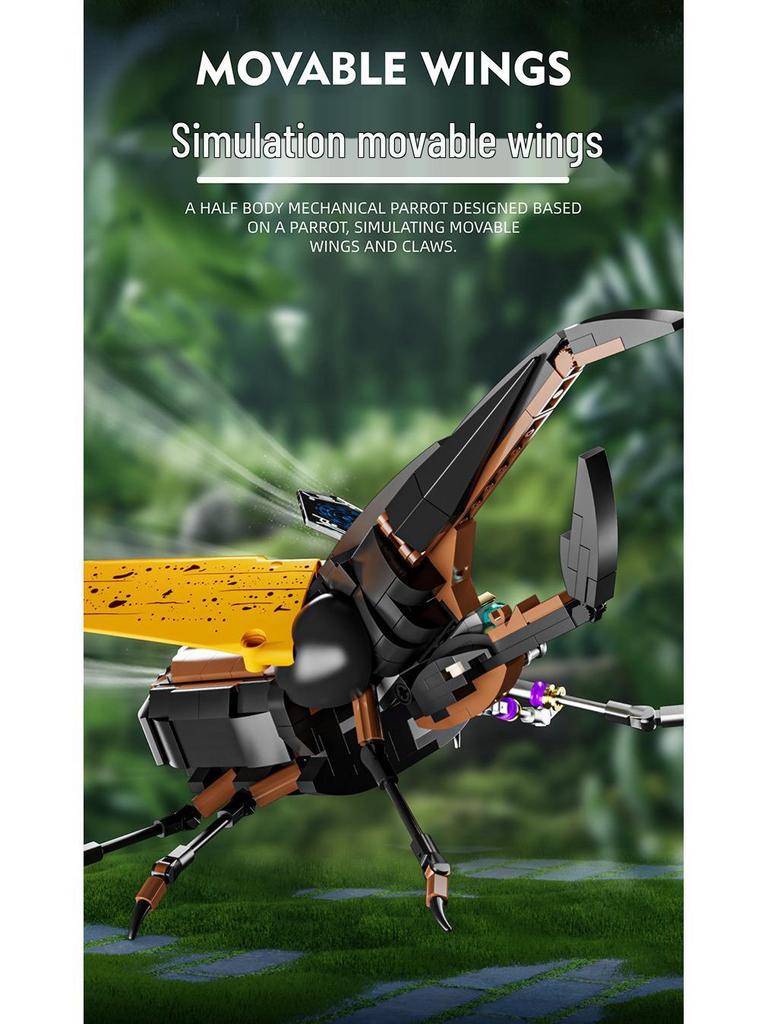 US & Japan Semi-Mechanical Shark and Movable Model Parrot Building Blocks with Lights - Punk Assembly Toy
