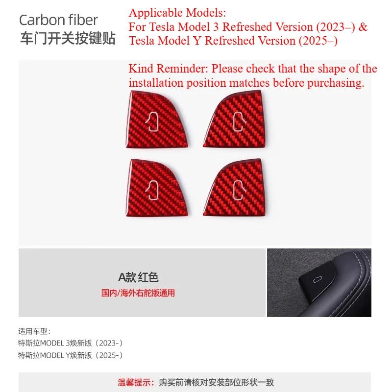 For Tesla Model Y Model 3 Refreshed Version Carbon Fiber Door Switch Button Sticker Interior Decoration Accessories