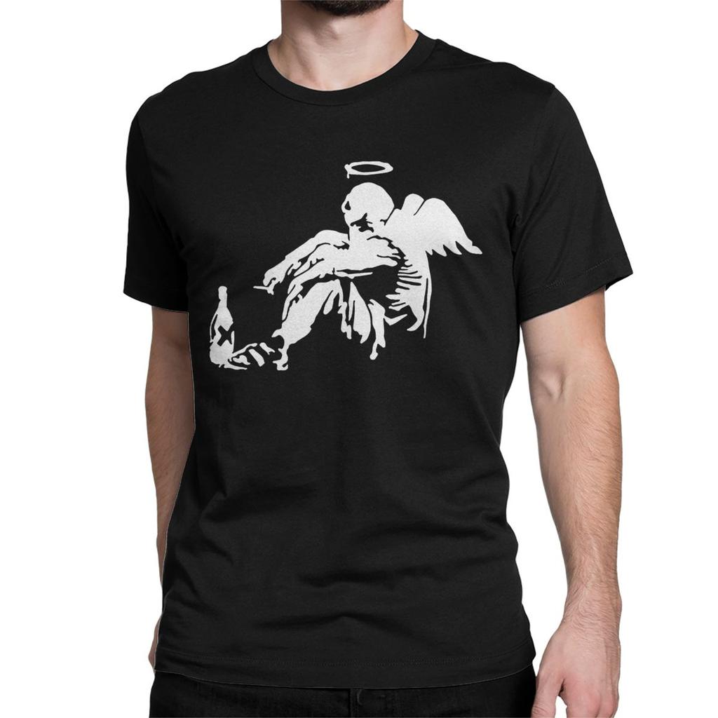 Banksy Fallen Angel T Shirt for Men Women Pure Cotton Vintage T-Shirt Round Collar Tee Shirt Short Sleeve Clothes Birthday Gift
