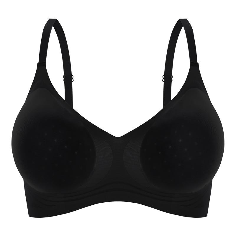 

Ultra-thin breathable, seamless, comfortable and refreshing, gathered, anti-sagging, no steel ring, breast-breasted women s bra xl(recommended 55-65kg ) чорний