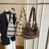 Vintage Handmade Bohemian Velvet Tote Bag Trendy Natural Material Crochet Shoulder Bags Hobo Bags Spacious Chic for Daily
