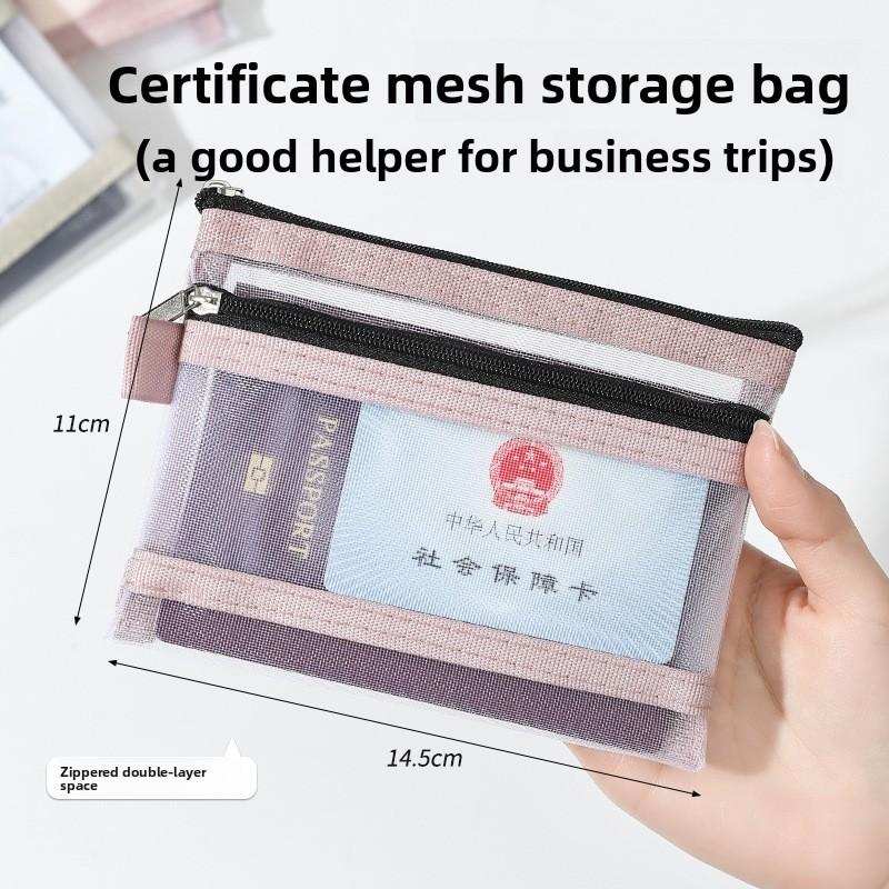 Double-layer Mesh Storage Bag, ID Card Storage Bag, Five-color Zipper Bag for ID Cards and Passports, Portable Small Card Case for Bank Cards
