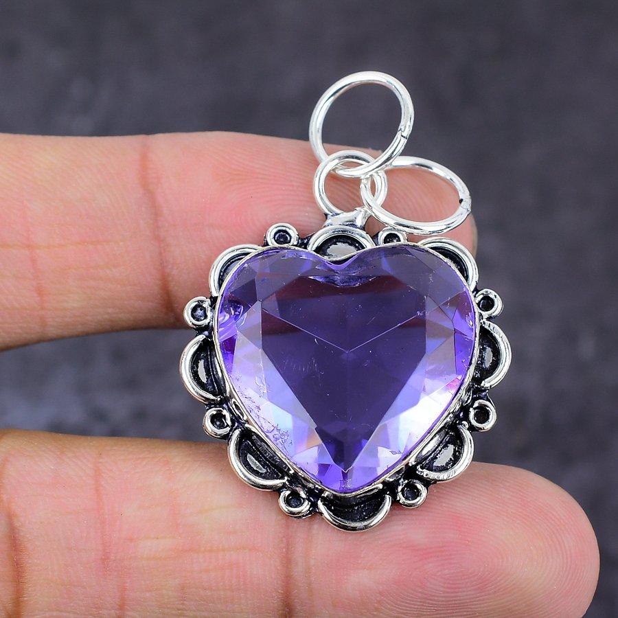 Natural Pink Amethyst Gemstone Handmade 925 Sterling Silver Pendant 1.77" C4g21