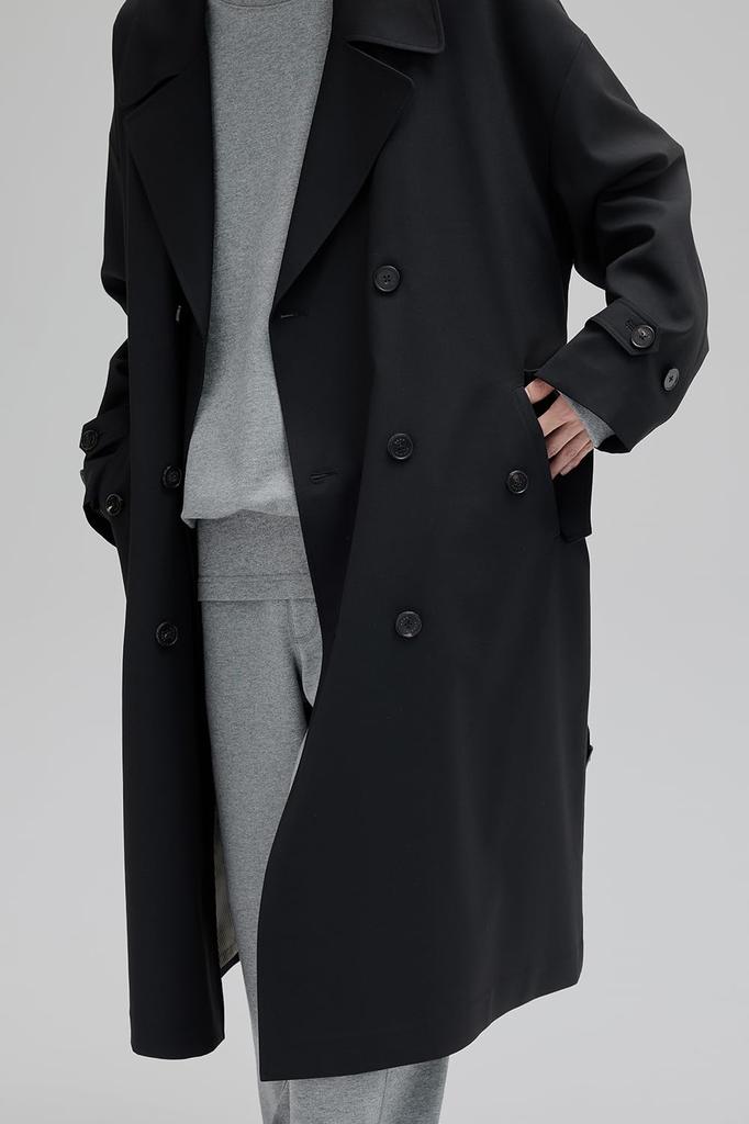 STUDIO NANS Long Trench Coat Men's Knee-Length (XL, Black)