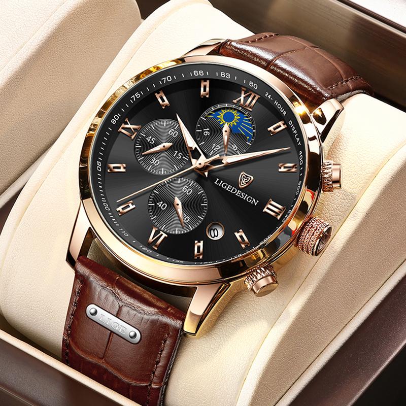 Casual Business Leather Watch For Men Fashion Military Sports Chronograph Clock Male Waterproof Luminous Quartz Wristwatch
