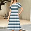 Ladies' striped printed casual and fashionable short sleeved round neck dress